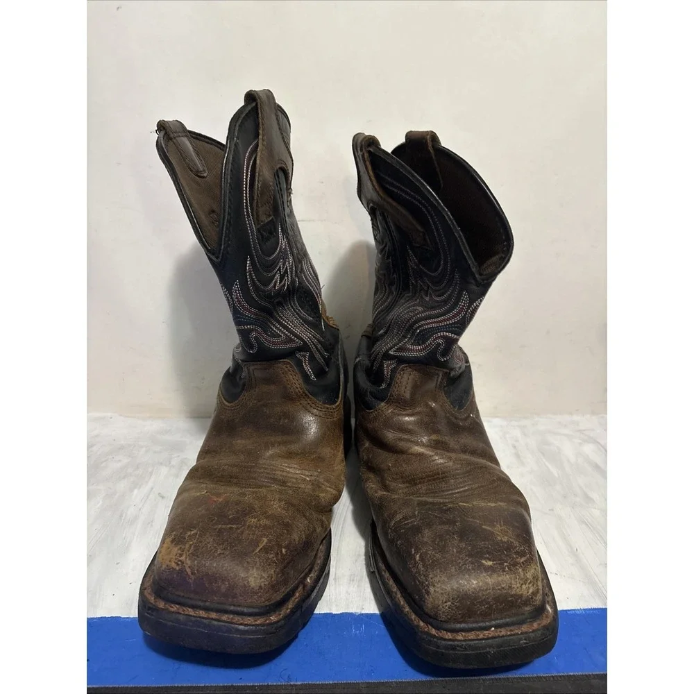Justin Mens Brown Leather Work Boots Commander X5 Steel Toe 10D